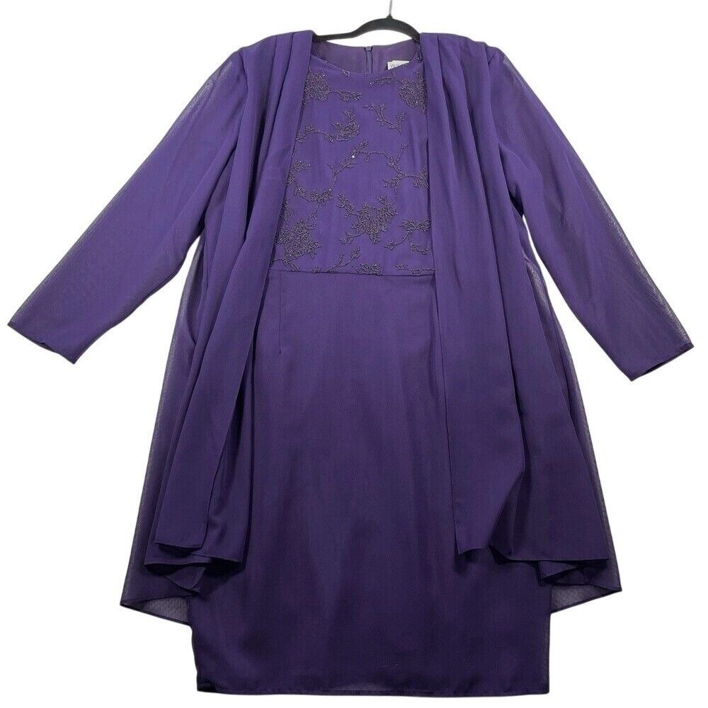 VTG Victoria Morgan‎ Women Purple Beaded Formal Dress Jacket Set Party 14 USA